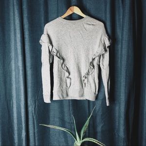Joie Gray Ruffle Crew Neck Sweater